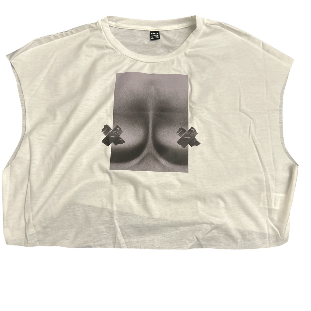White Graphic Crop Top